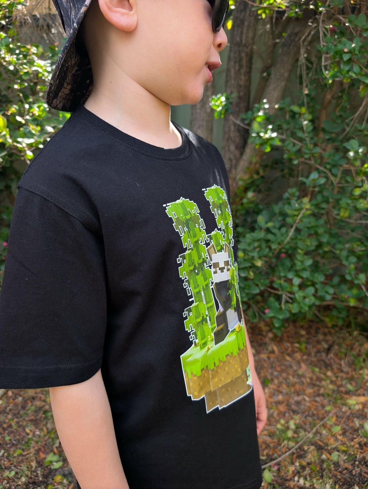 Panda Munching in the Bamboo Forest — Square Safari Kids T-Shirt