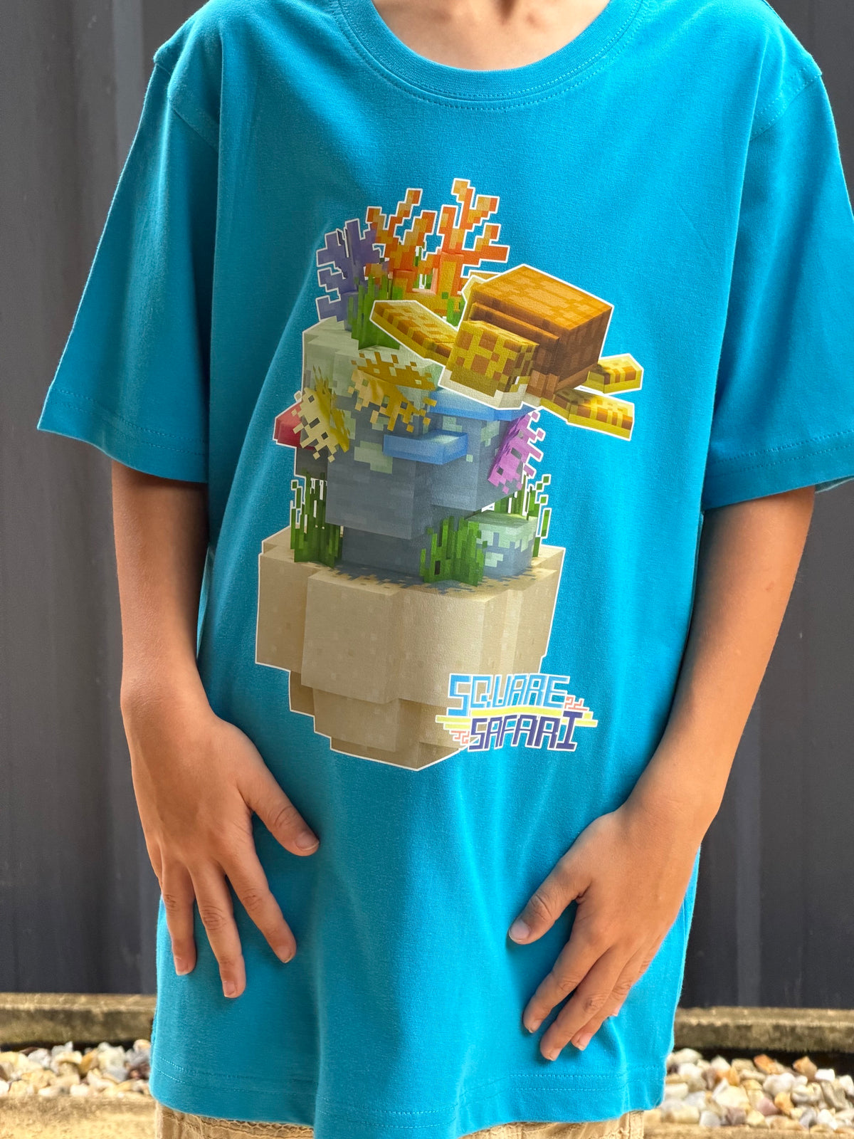 Sea Turtle Gliding Through the Ocean On Sale — Square Safari Kids T-Shirt