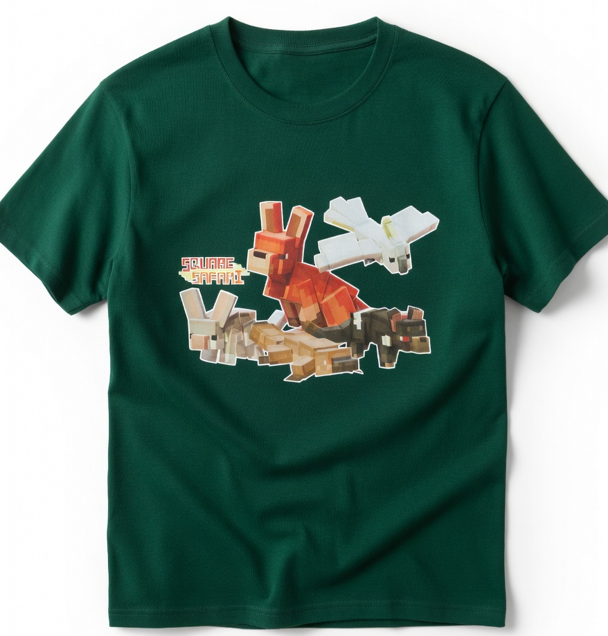 Aussie Animals pixel art kids t-shirt with Square Safari logo. australian animal art, wear the wild, kids aussie t shirt design, wildlife design t shirt