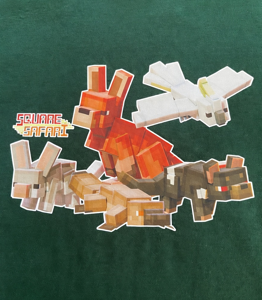 Aussie Animals pixel art kids t-shirt with Square Safari logo. australian animal art, wear the wild, kids aussie t shirt design, wildlife design t shirt