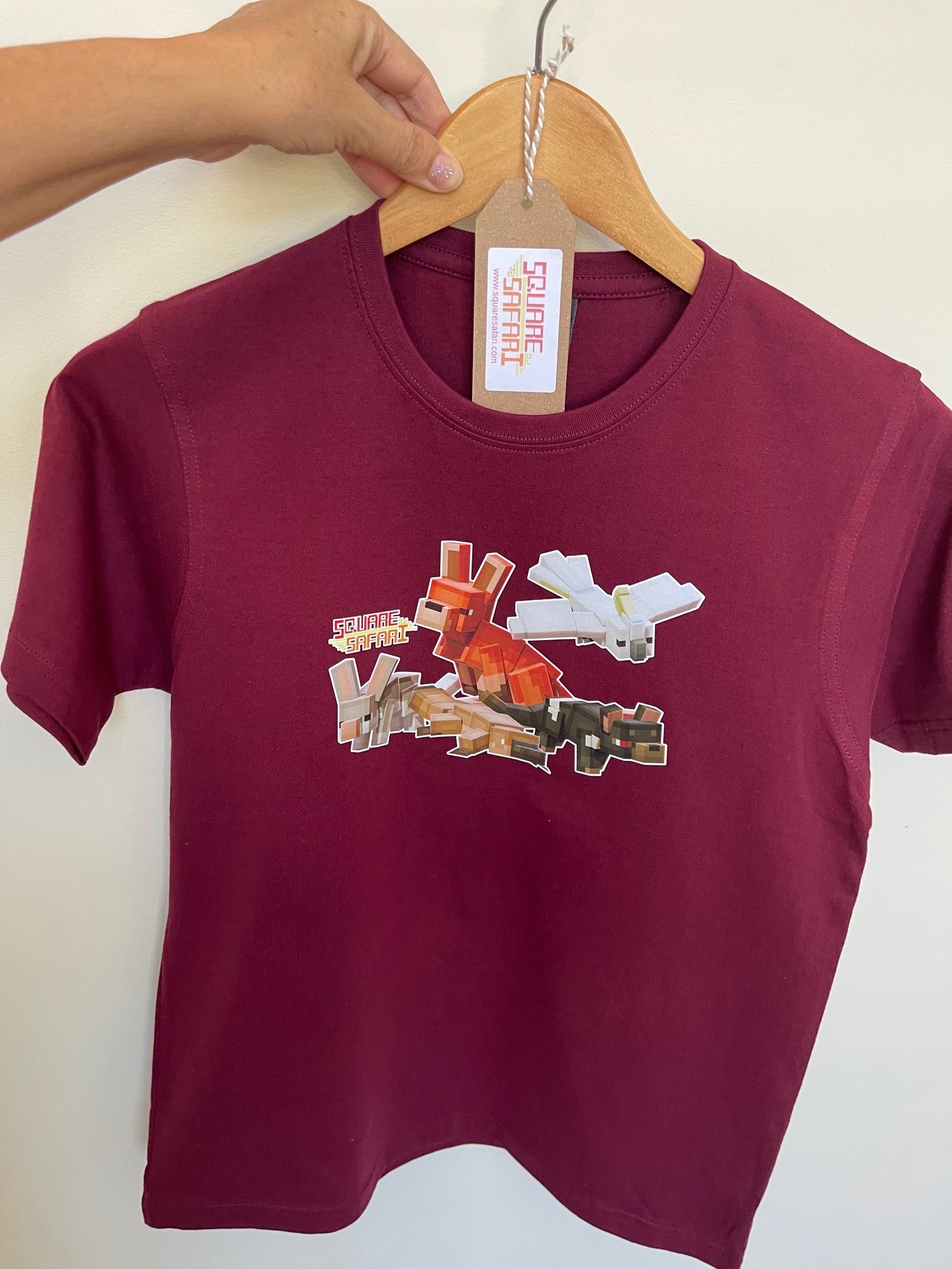 Aussie Animals pixel art kids t-shirt with Square Safari logo. australian animal art, wear the wild, kids aussie t shirt design, wildlife design t shirt