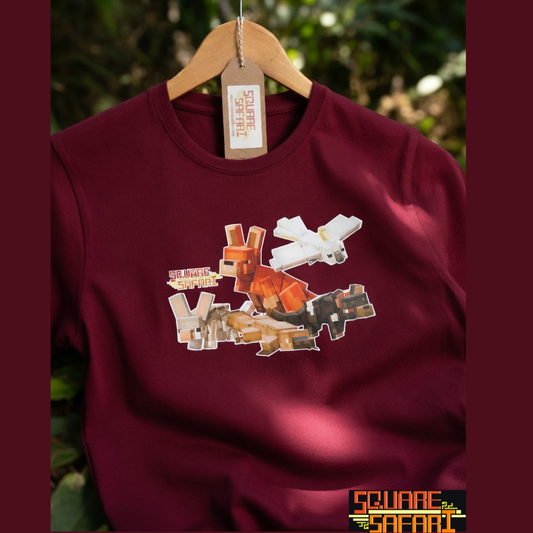 Aussie Animals pixel art kids t-shirt with Square Safari logo. australian animal art, wear the wild, kids aussie t shirt design, wildlife design t shirt