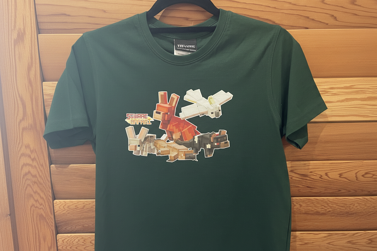 Aussie Animals pixel art kids t-shirt with Square Safari logo. australian animal art, wear the wild, kids aussie t shirt design, wildlife design t shirt