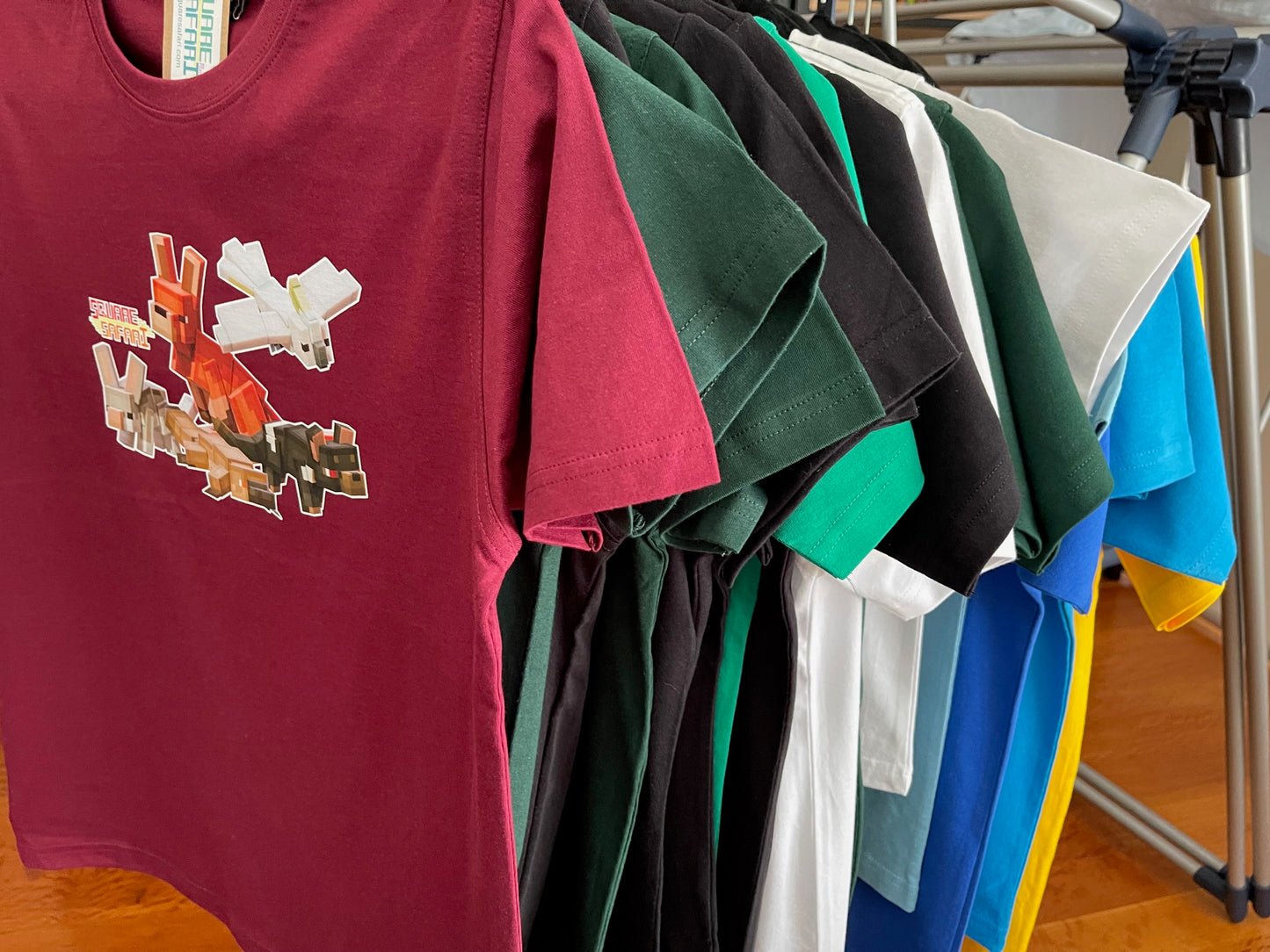 Aussie Animals pixel art kids t-shirt with Square Safari logo. australian animal art, wear the wild, kids aussie t shirt design, wildlife design t shirt