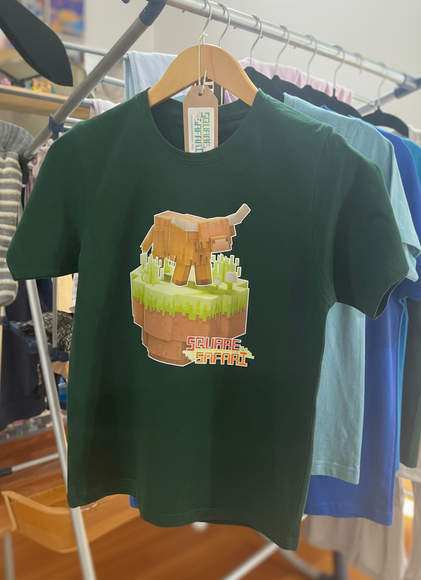 Highland Cow Roaming the Highlands — Square Safari Kids T-Shirt