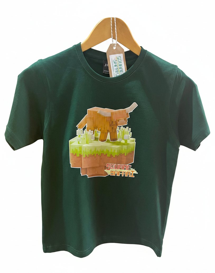 Highland Cow Roaming the Highlands — Square Safari Kids T-Shirt