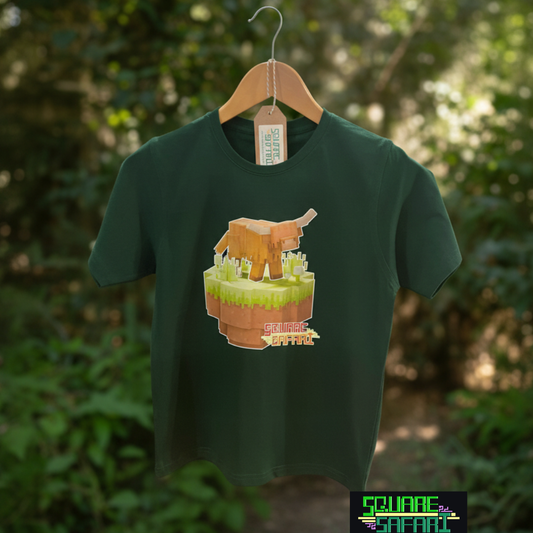 Highland Cow Roaming the Highlands — Square Safari Kids T-Shirt