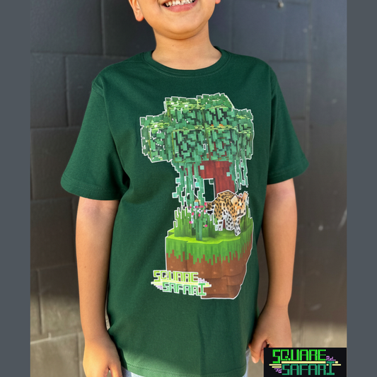Leopard Lurking in the Jungle Square Safari Kids T-Shirt wildlife t shirt, gift ideas for kids who love animals, wildlife lover gift ideas 