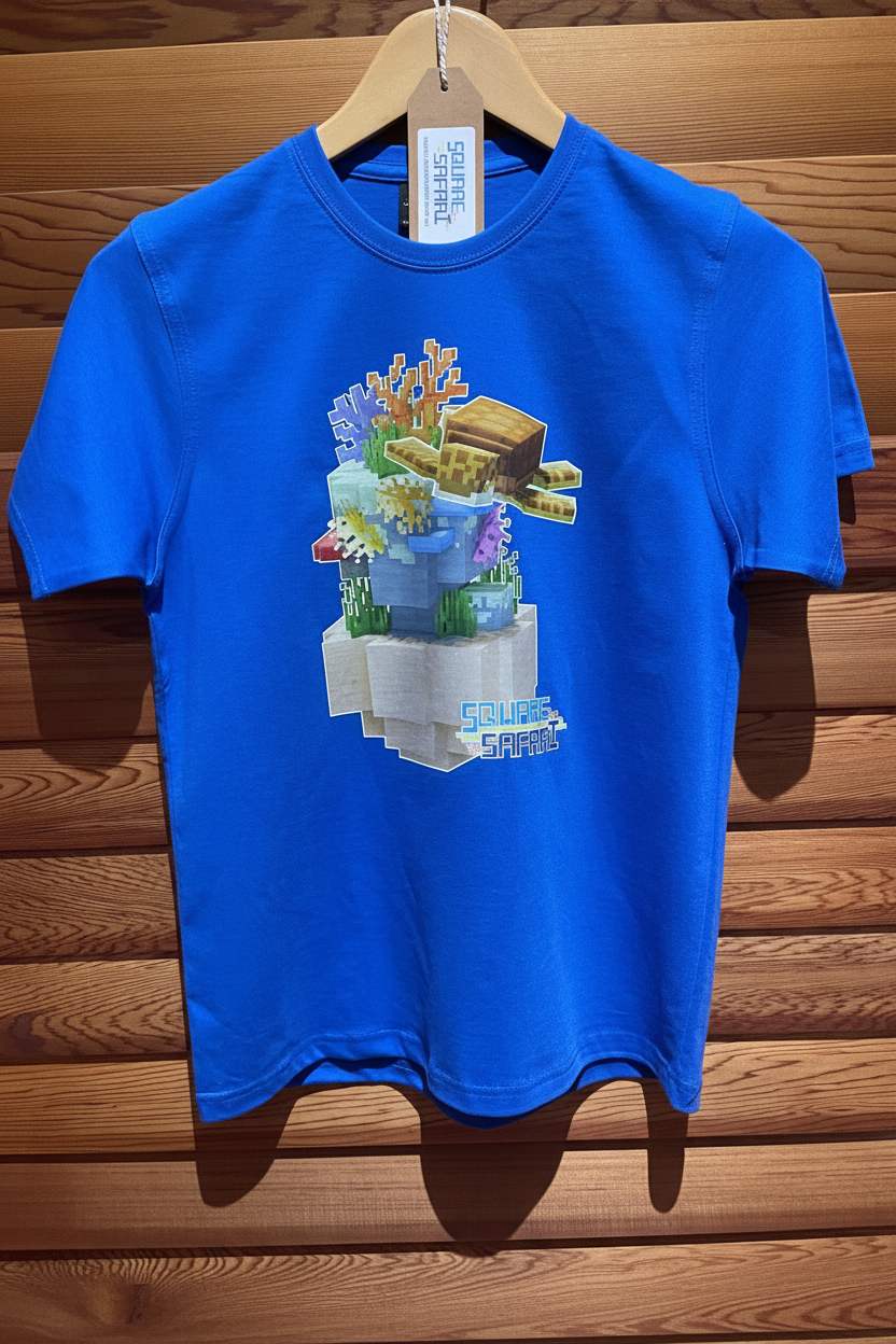 Sea Turtle Gliding Through the Ocean On Sale — Square Safari Kids T-Shirt